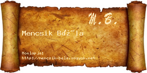 Mencsik Béla névjegykártya